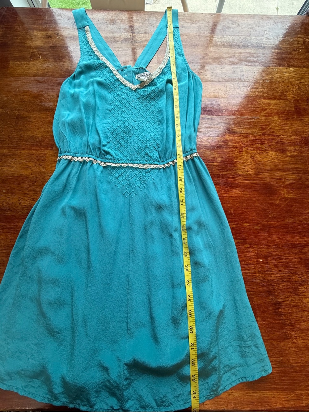 Quiksilver Teal Silk Lace Y2K  Dress As Seen On Selena Gomez Size S Indie Sleaze - Picture 11 of 12